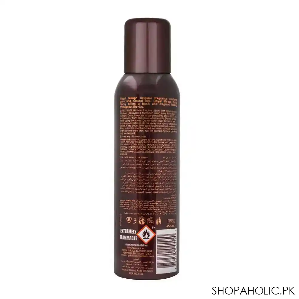 royal mirage original refreshing perfumed body spray, for men, 200ml image2