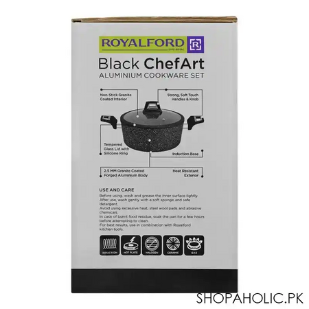royalford chef art aluminum cookware set, black, 7 pack, rf9557 image4