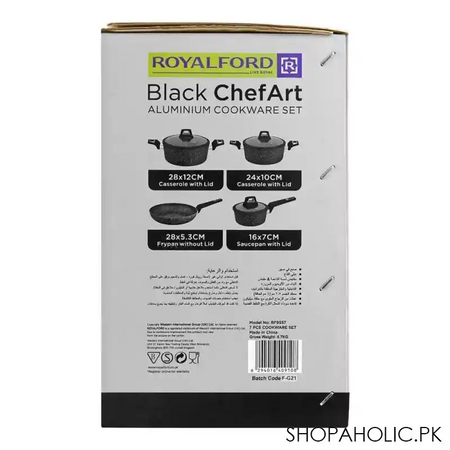royalford chef art aluminum cookware set, black, 7 pack, rf9557 image5