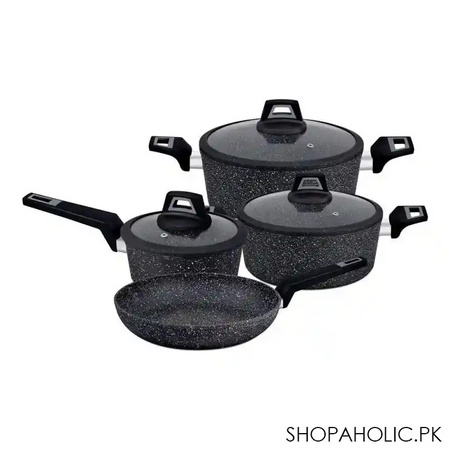 royalford chef art aluminum cookware set, black, 7 pack, rf9557 main image