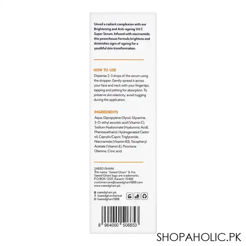 Saeed Ghani Brightening & Anti-Aging Vitamin C Super Serum, Infused With Niacinamide, 30ml - Image 3