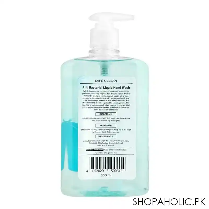 safe & clean anti bacterial moisturizing liquid hand wash, 500ml image2