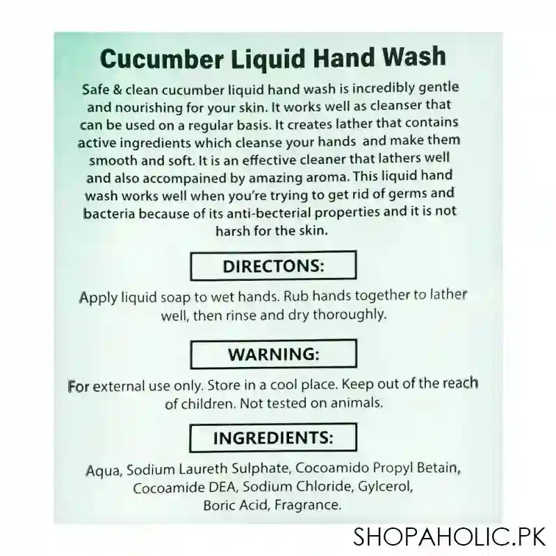 safe & clean cucumber moisturizing liquid hand wash, 500ml image3