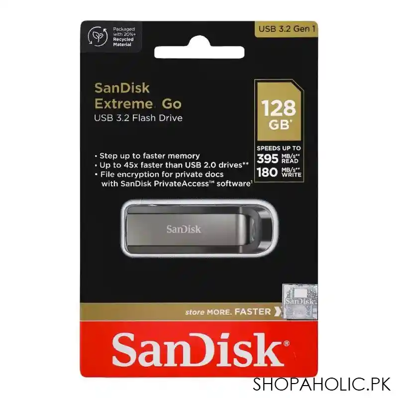 sandisk extreme go 3.2 gen 1 flash drive, 395mb/s, 128gb image2
