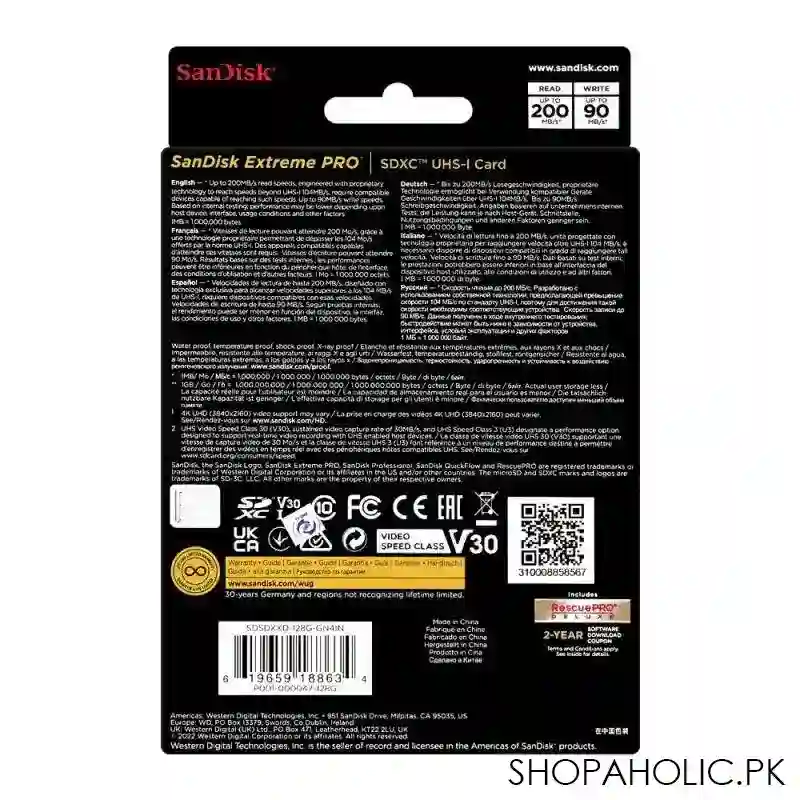 sandisk extreme pro 128gb sdxc uhs 1 card, speed upto 200mb/s image3