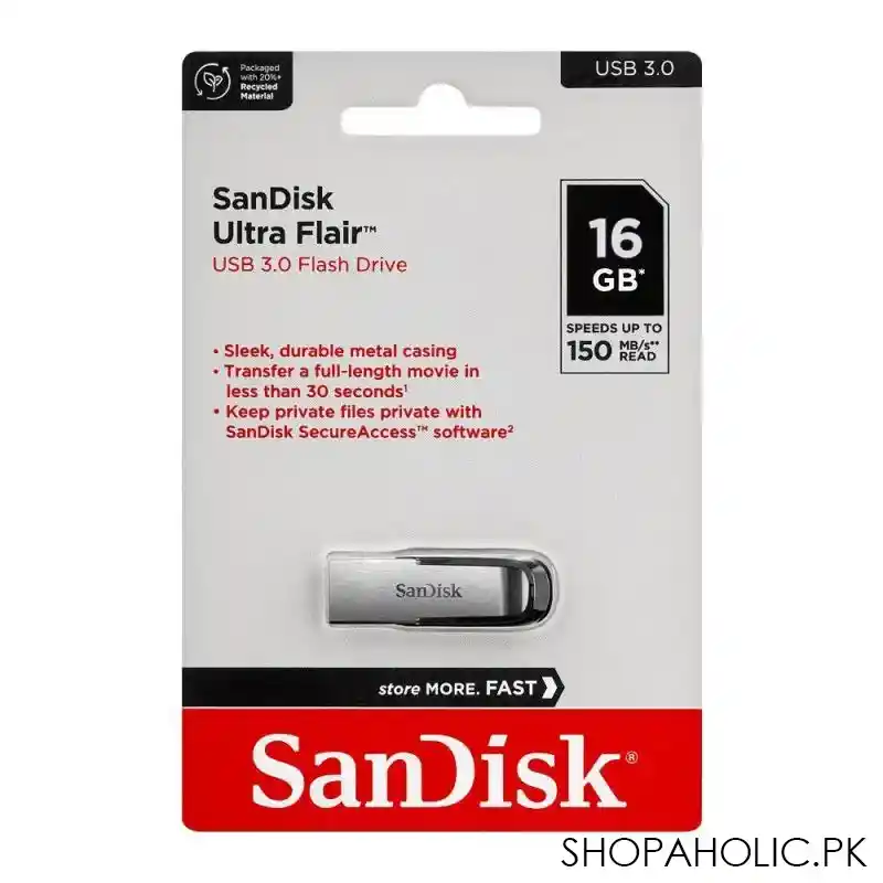 sandisk ultra flair usb 3.0 flash drive, 150mb/s, 16gb image2