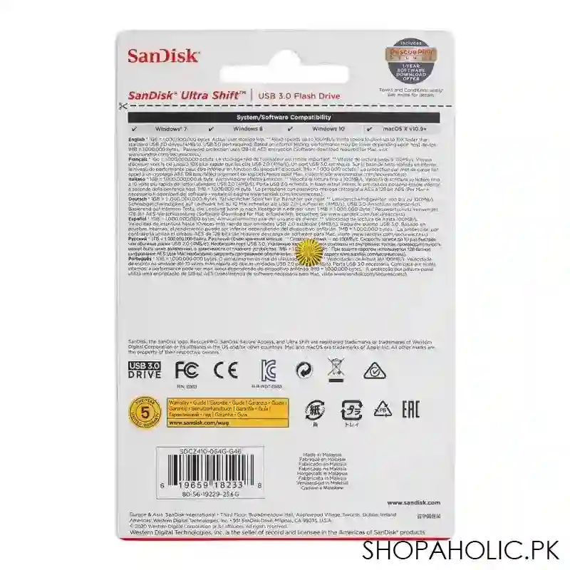 sandisk ultra shift usb 3.0 flash drive, 100mb/s, 256gb image3