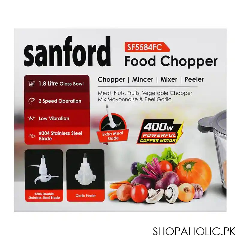 Sanford Food Chopper, 1.8 Liter Glass Bowl, 2 Speed, Low Vibration, Stainless Steel Blade, SF-5584FC - Image 2