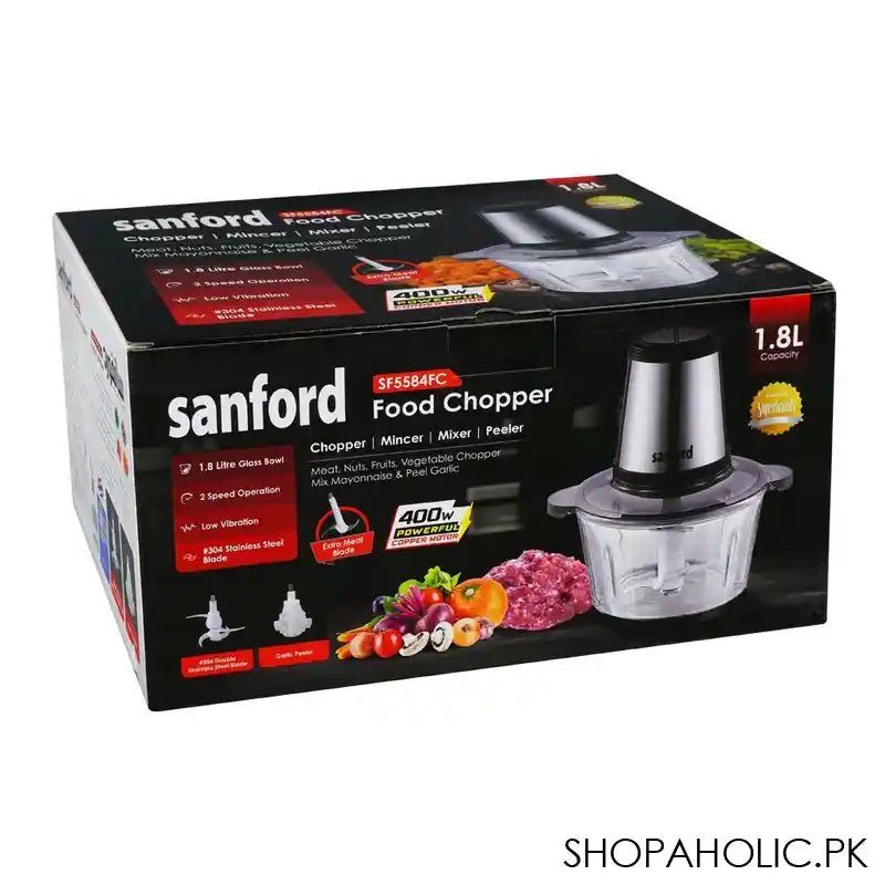 Sanford Food Chopper, 1.8 Liter Glass Bowl, 2 Speed, Low Vibration, Stainless Steel Blade, SF-5584FC - Image 5