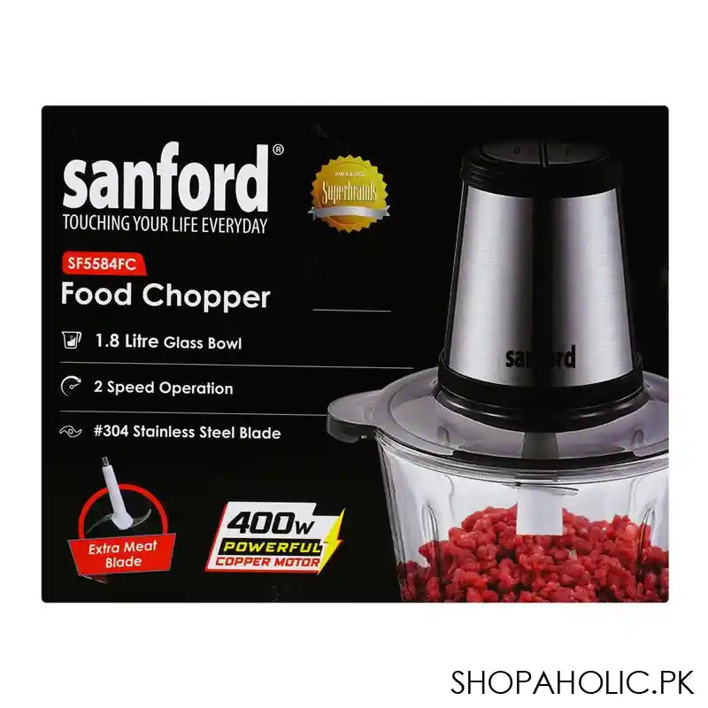 Sanford Food Chopper, 1.8 Liter Glass Bowl, 2 Speed, Low Vibration, Stainless Steel Blade, SF-5584FC - Image 6