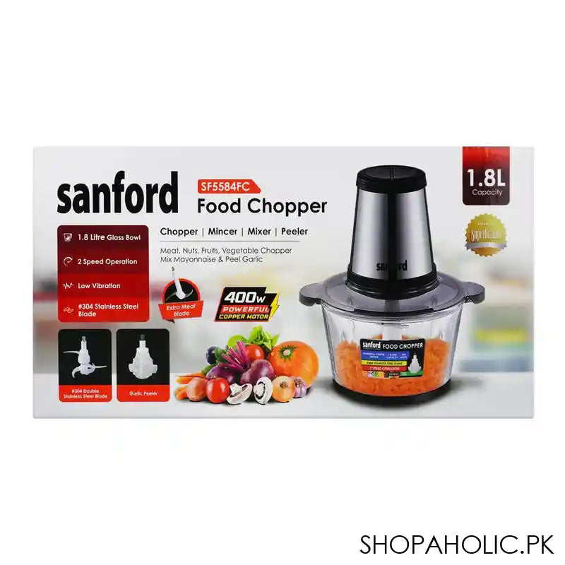 Sanford Food Chopper, 1.8 Liter Glass Bowl, 2 Speed, Low Vibration, Stainless Steel Blade, SF-5584FC - Image 7