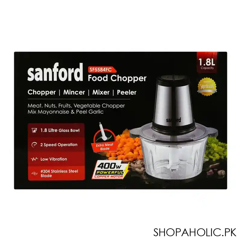 Sanford Food Chopper, 1.8 Liter Glass Bowl, 2 Speed, Low Vibration, Stainless Steel Blade, SF-5584FC - Image 8