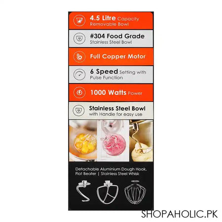 Sanford Stand Maker, 1000W, 6 Speed, 4.5 Liter Stainless Steel Removable Bowl, SF-1362SM - Image 4