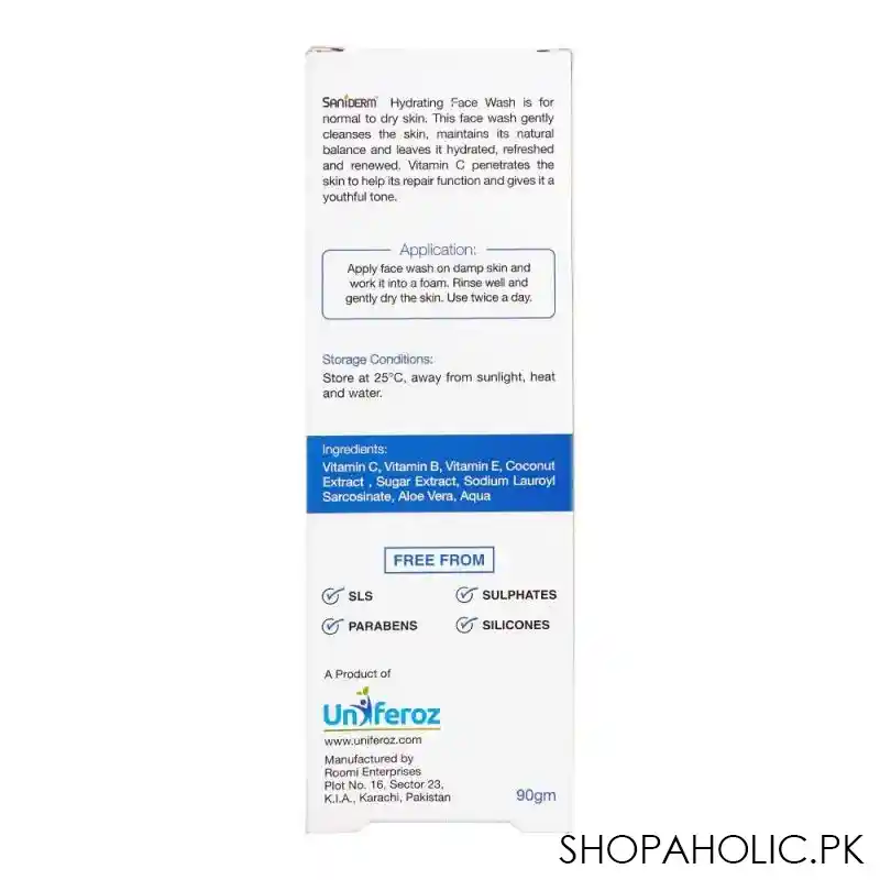 saniderm coconut extract hydrating face wash, for normal to dry skin, 90g image2