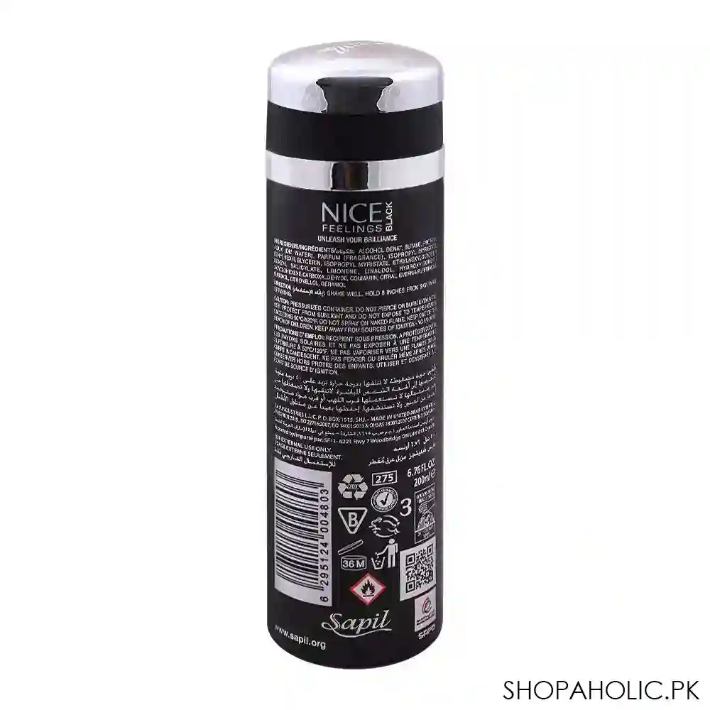 sapil nice feelings black men deodorant body spray, 200ml image2
