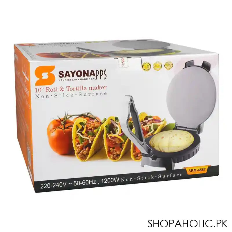 Sayona 10" Inch Roti & Tortilla Maker, 1200W, Non Stick Surface, Stainless Steel Housing, SRM-4587 - Image 4