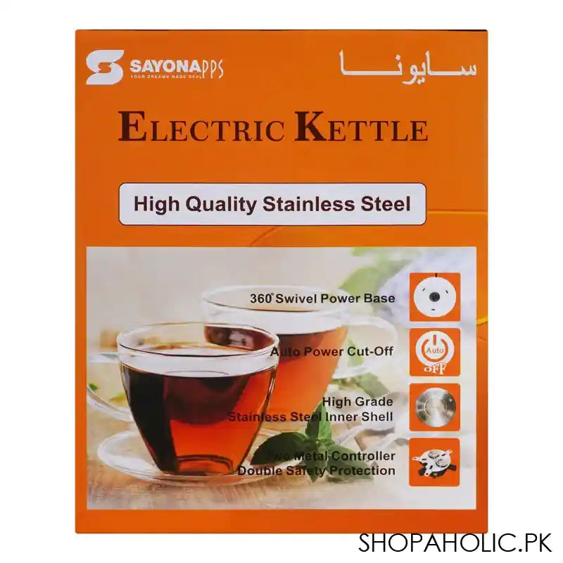 Sayona Electric Stainless Steel Kettle, 1.8 Liter Capacity, Rotate 360 Degree, Auto Power Off, SK-4546 - Image 3