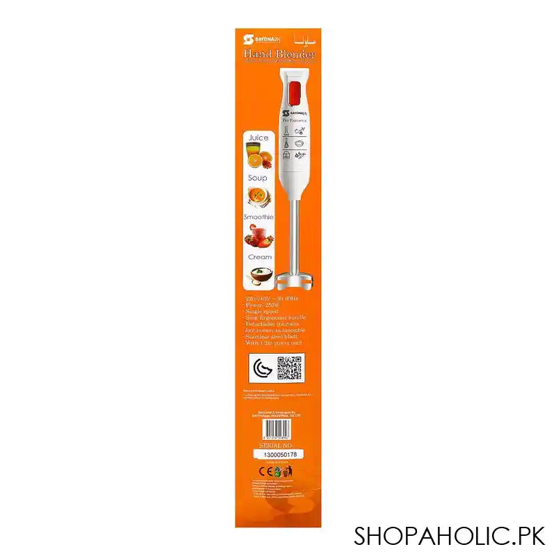 Sayona Hand Blender With Detachable Stainless Steel Foot & 1.2 Power Cord, 250W, Single Speed, SB-4407 - Image 4
