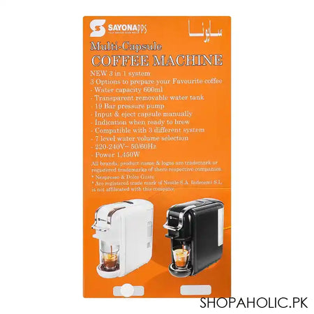 Sayona Multi Capsule 19 Bar Pressure Pump, 1450W, SEM-4487 - Image 3