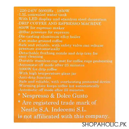 Sayona Multi-Capsule 8-In-1 Coffee Machine, 1850W, SEM-4484 - Image 5
