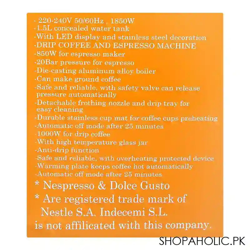 Sayona Multi-Capsule 8-In-1 Coffee Machine, 1850W, SEM-4484 - Image 5