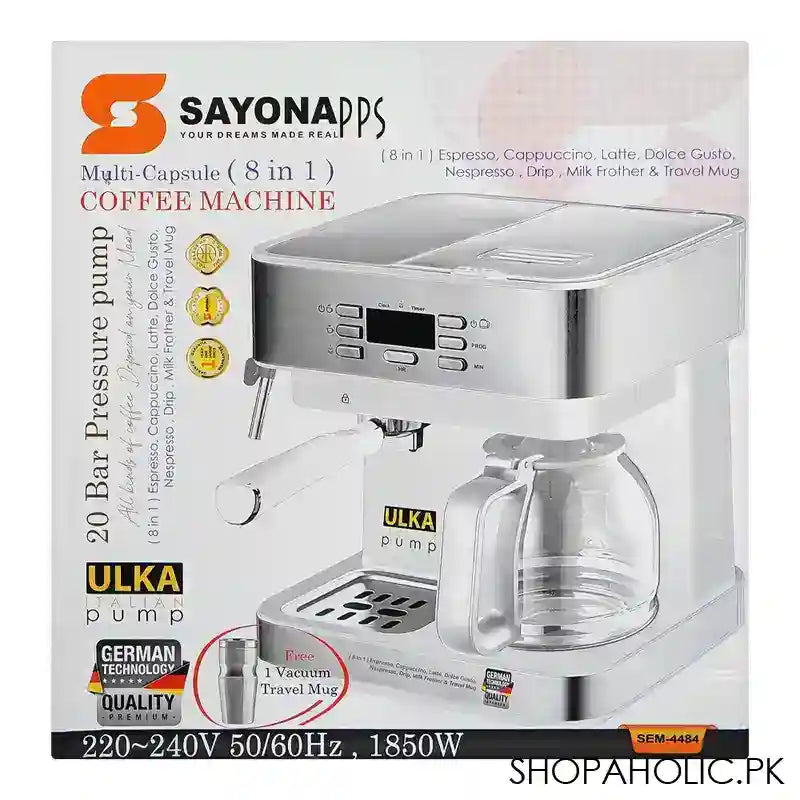 Sayona Multi-Capsule 8-In-1 Coffee Machine, 1850W, SEM-4484 - Image 7