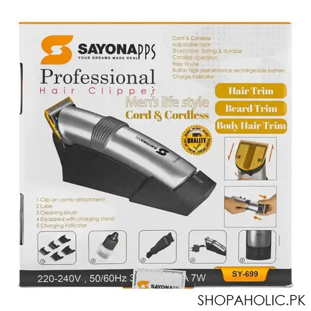 sayona professional hair clipper, 800mah, sy 699 image2