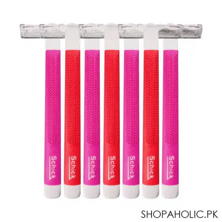 schick exacta 2 women sensitive aloe & vitamin e disposable razor, 5+2 pack, pink/red main image