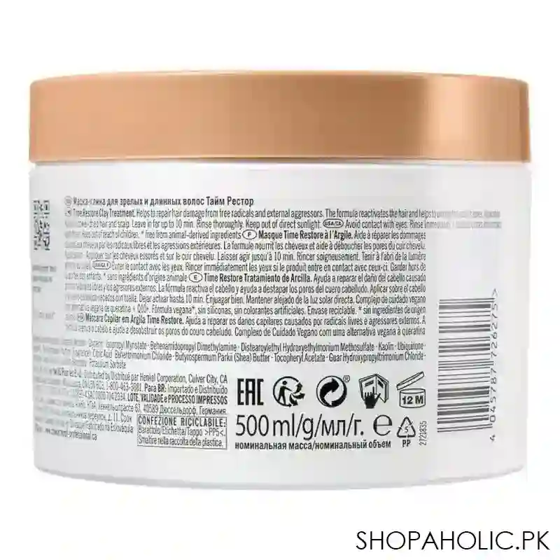 schwarzkopf bc bonacure q10+time restore clay treatment masque, for mature & fragile hair, 500ml image2