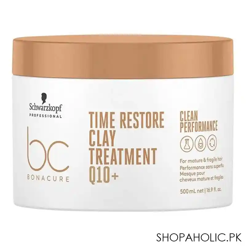 schwarzkopf bc bonacure q10+time restore clay treatment masque, for mature & fragile hair, 500ml main image