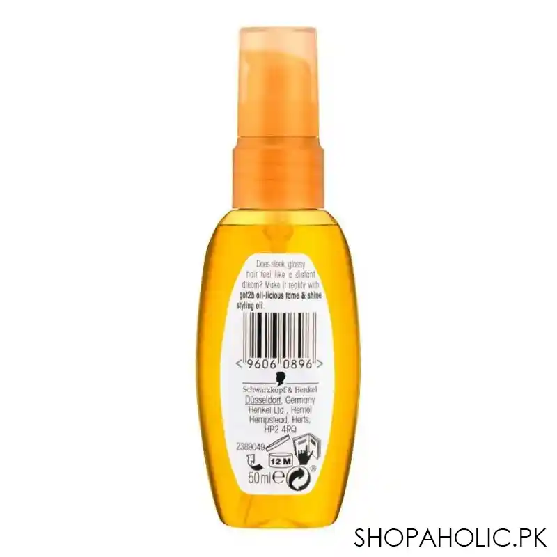 schwarzkopf got2b oil licious tame & shine styling oil, for instant smooth & glossy styles, 50ml image2