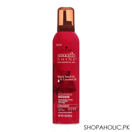 schwarzkopf smooth'n shine bodifying mousse, black seed oil & coconut oil, 255g main image
