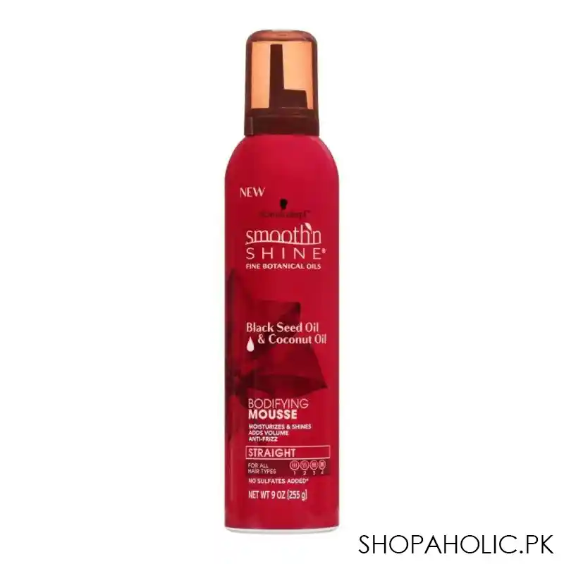 schwarzkopf smooth'n shine bodifying mousse, black seed oil & coconut oil, 255g main image