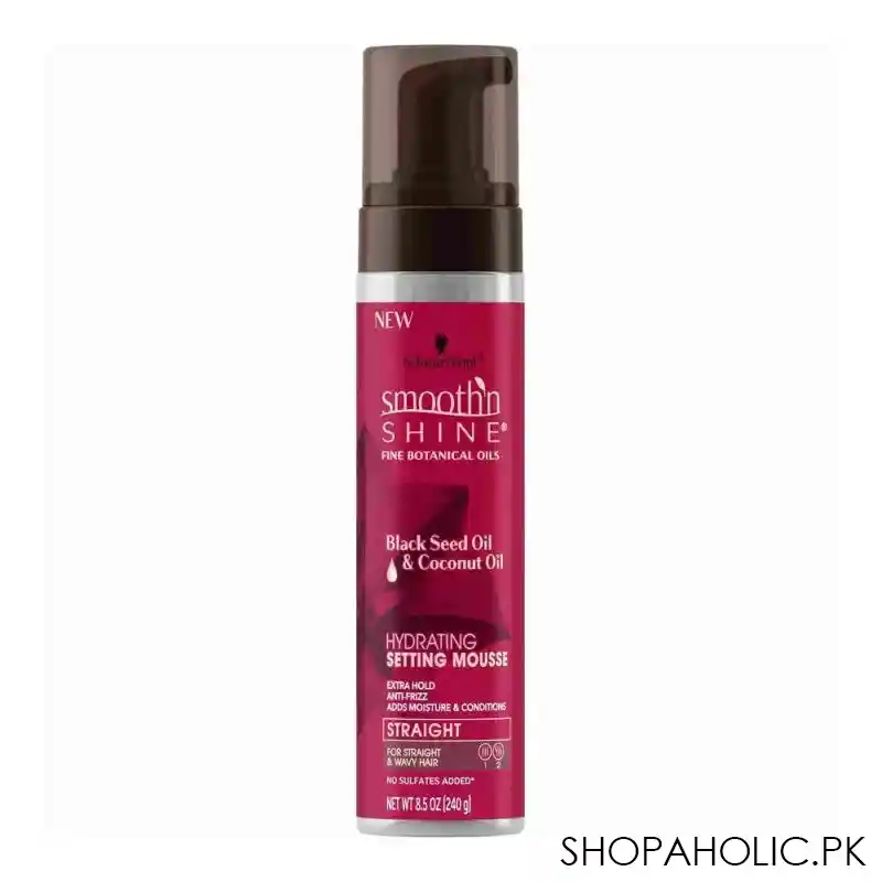 schwarzkopf smooth'n shine hydrating setting mousse, black seed oil & coconut oil, 240g main image