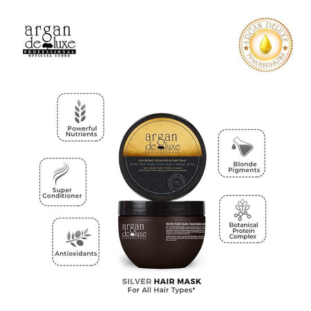 Argan De Luxe Silver Hair Mask, For Blonde/Bleached & Grey Hair, 250ml - Image 2