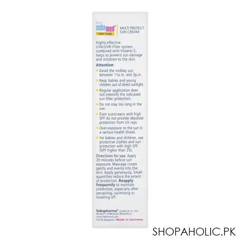 sebamed baby ph 5.5 clinically tested sun care spf 50+ very high, multi protect sun cream, for delicate & sun sensitive skin, 75ml image3