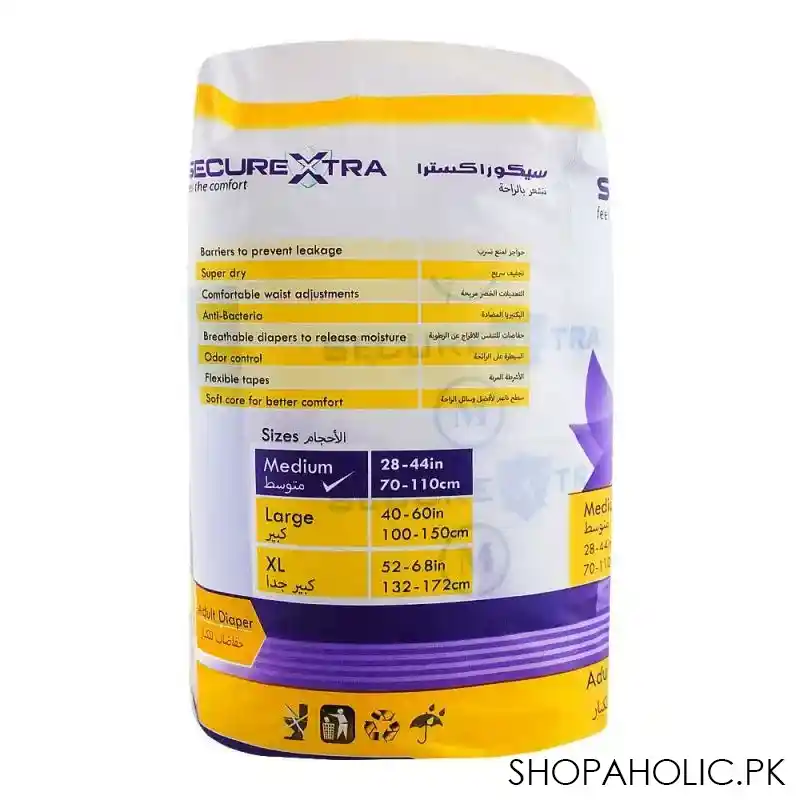 secure xtra adult diaper 28 44 inches, medium, 10 pack image2