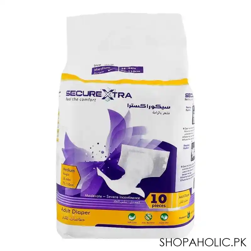 secure xtra adult diaper 28 44 inches, medium, 10 pack main image