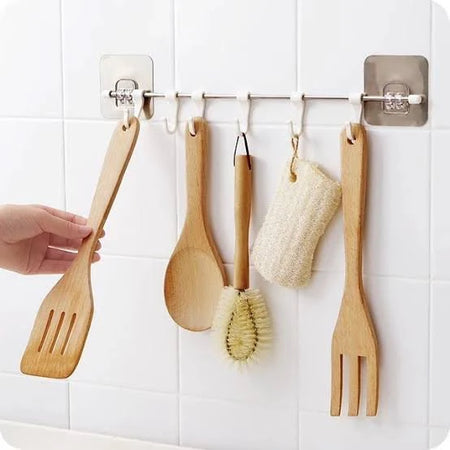 Self Adhesive Stainless Steel 6 Hook Kitchen Rack