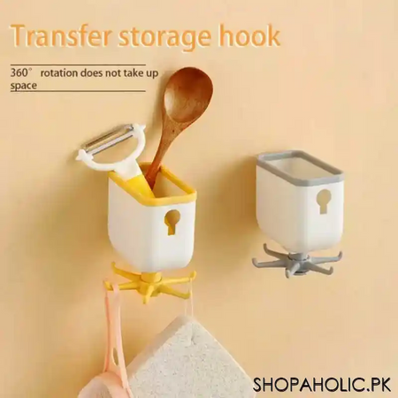 self adhesive wall storage box organizer with 360 degree rotating 6 hooks image3