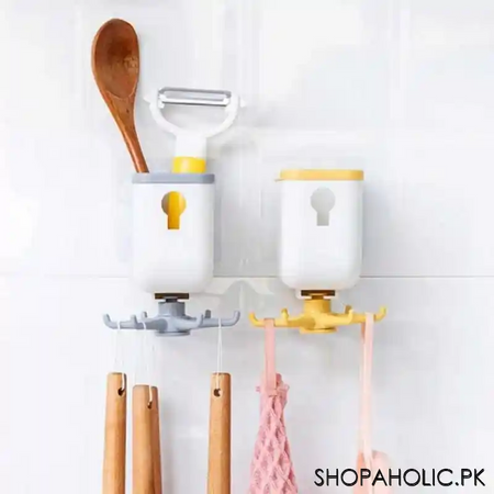 self adhesive wall storage box organizer with 360 degree rotating 6 hooks image4
