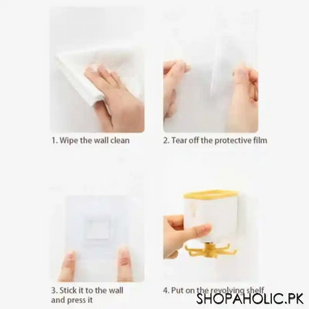 self adhesive wall storage box organizer with 360 degree rotating 6 hooks image5