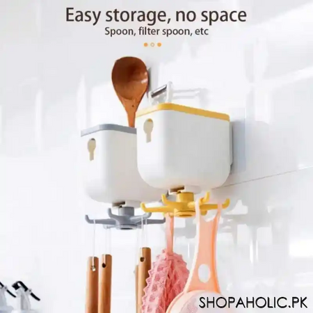 self adhesive wall storage box organizer with 360 degree rotating 6 hooks image7