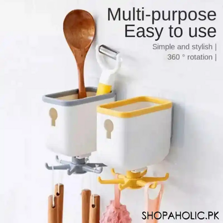 self adhesive wall storage box organizer with 360 degree rotating 6 hooks main image