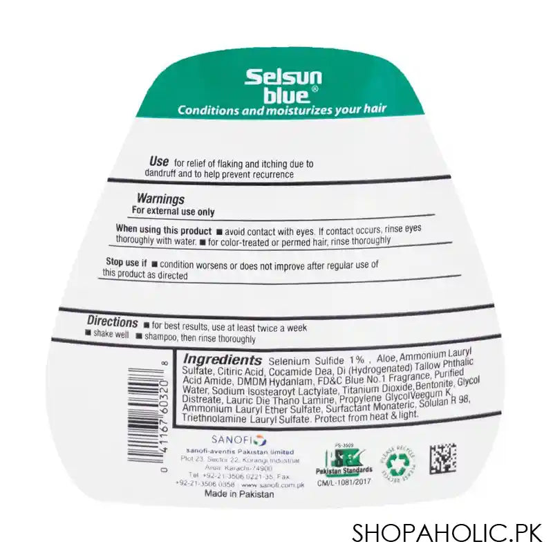Selsun Blue Moisturizing With Aloe Anti-Dandruff Shampoo, For Dry Scalp & Hair, 75ml - Image 3