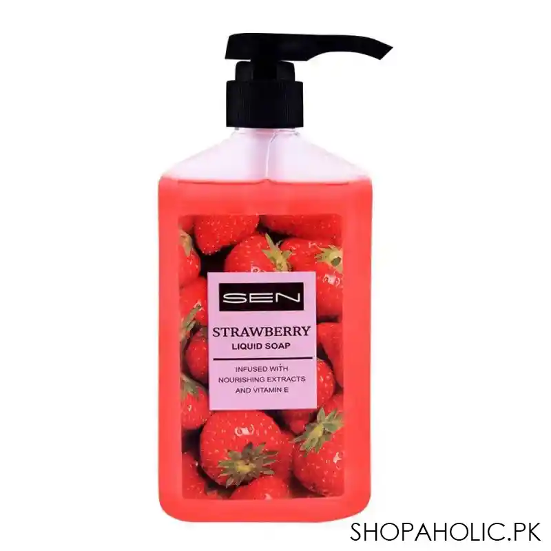 sen strawberry liquid soap, nourishing extracts & vitamin e, 600ml main image