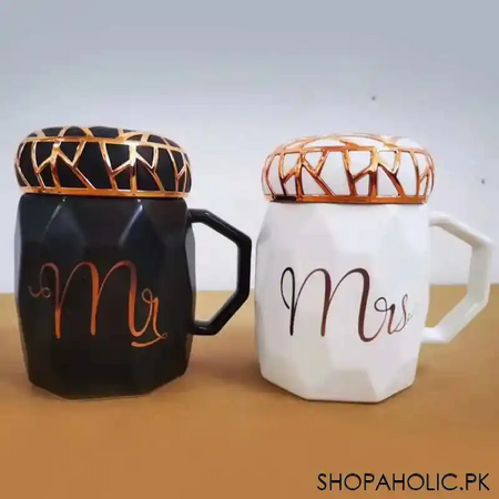 (set of 2) mr. and mrs. marble ceramic couple mug set with lid main image