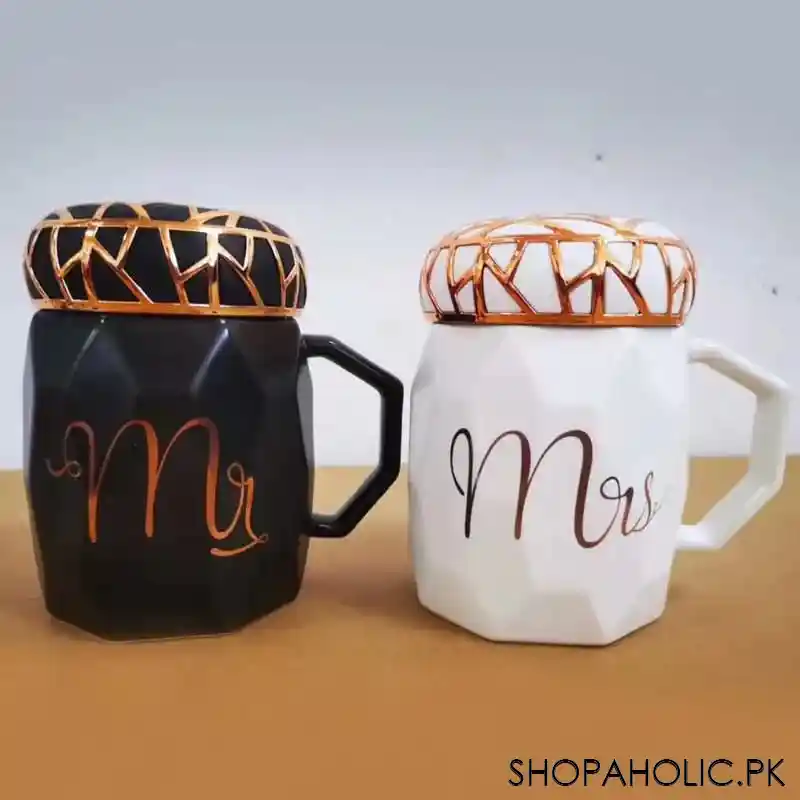 (set of 2) mr. and mrs. marble ceramic couple mug set with lid main image
