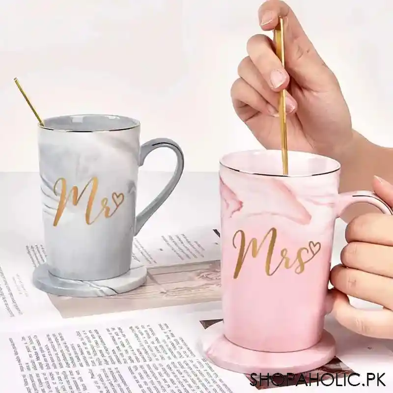 (set of 2) mr. and mrs. marble couple mug set with lid and spoon image8