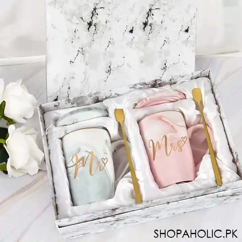 (set of 2) mr. and mrs. marble couple mug set with lid and spoon image9
